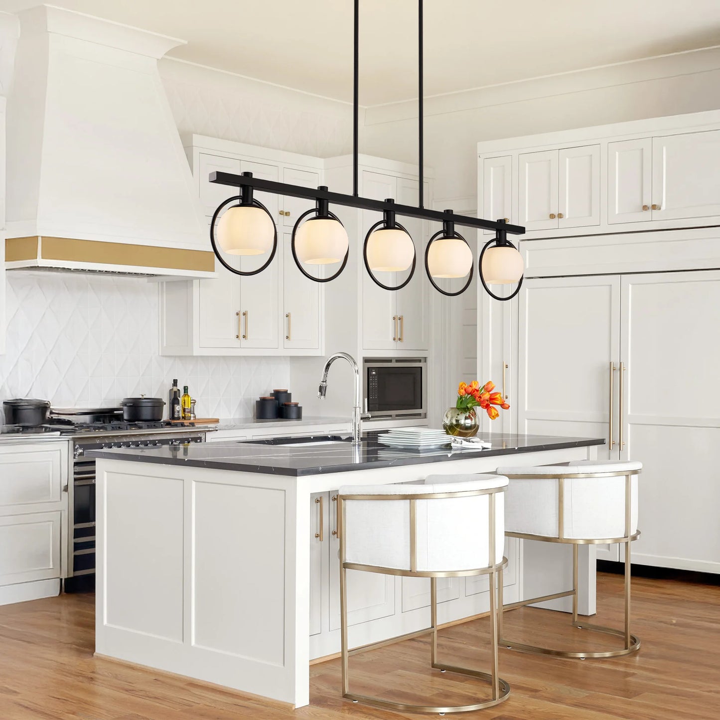 Modern 5-Light Adjustable Chandelier with Glass Shades
