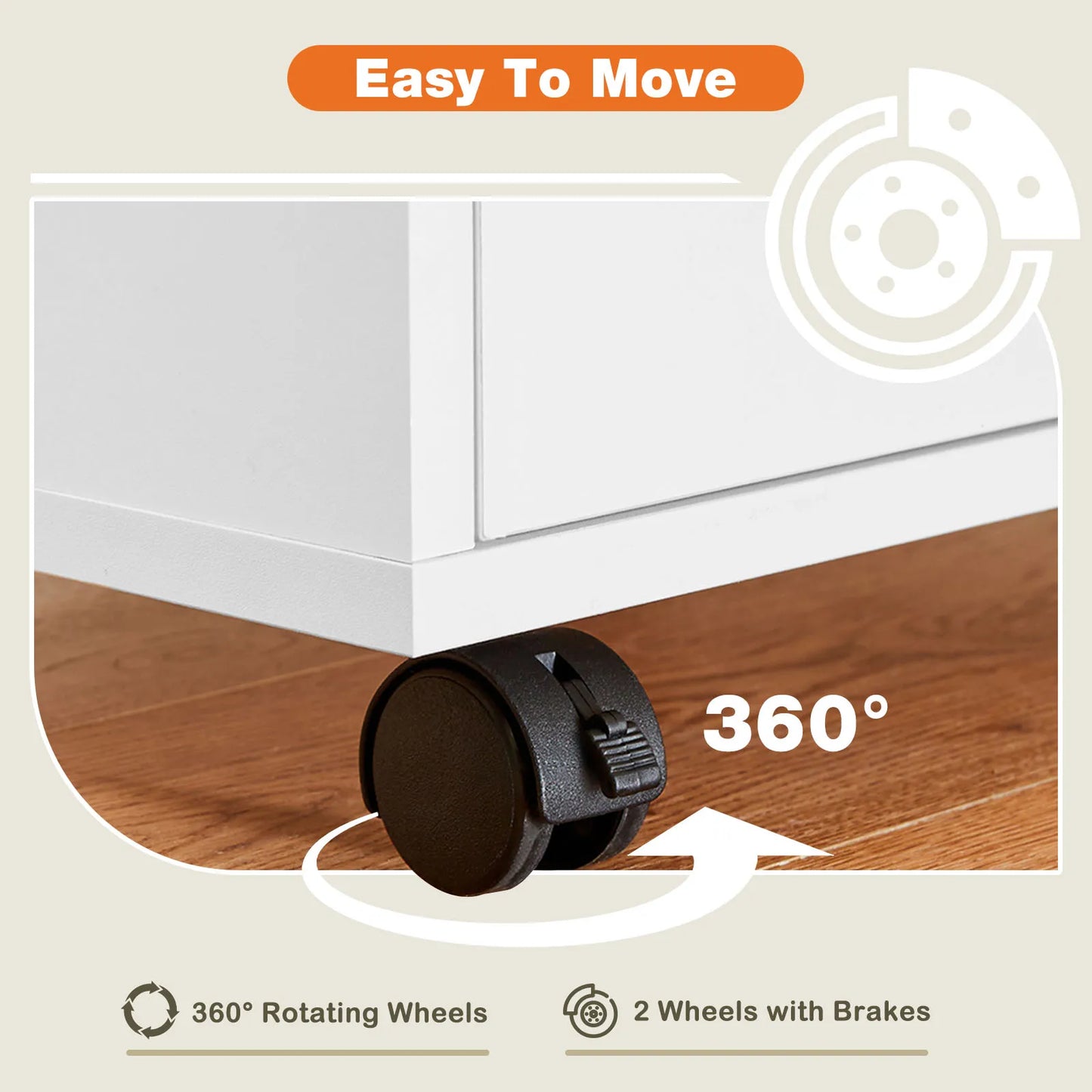 5 Drawer Waterproof Surface Wood Nightstand Cabinet w/Wheels