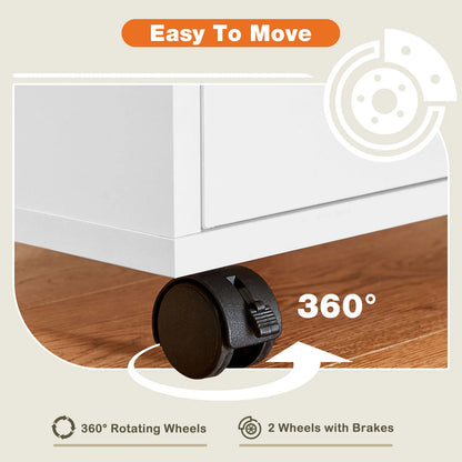 5 Drawer Waterproof Surface Wood Nightstand Cabinet w/Wheels