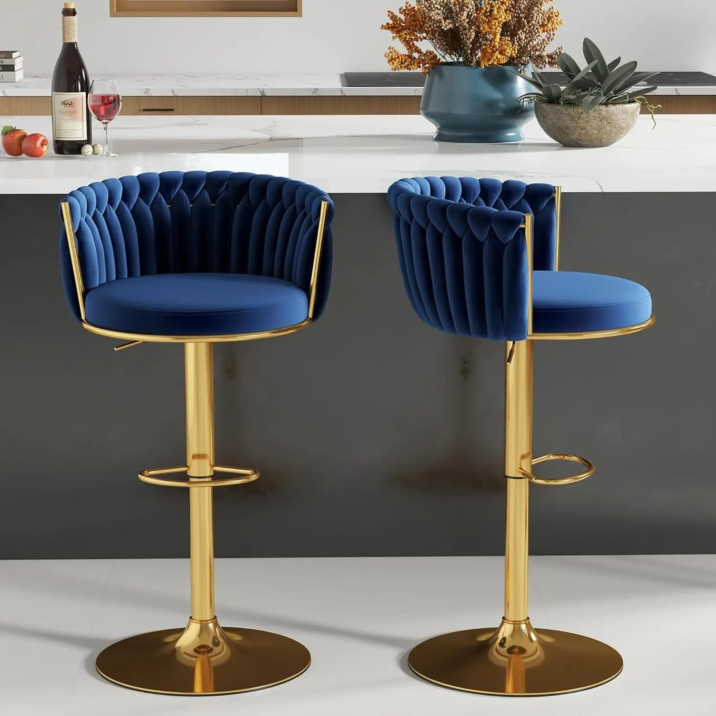 Set of 2, Hand-Woven Barstools, Counter Height
