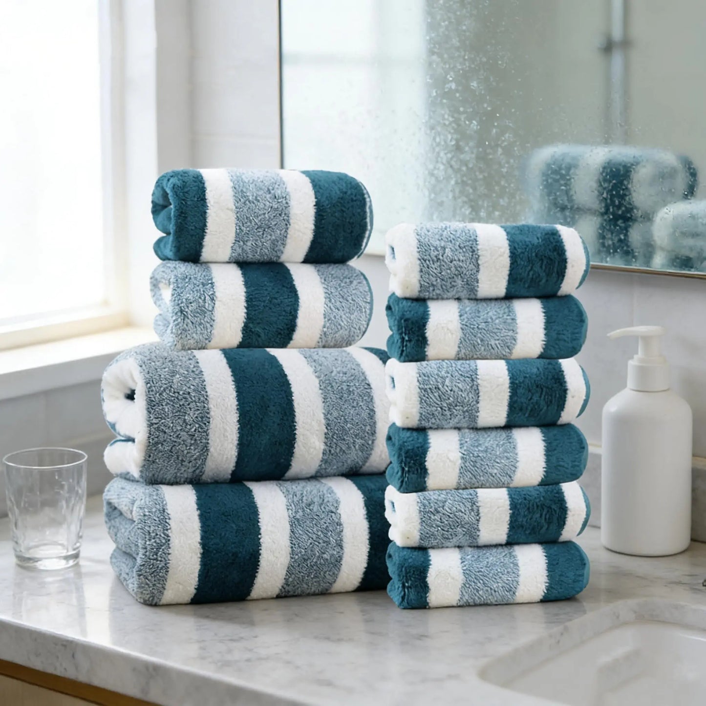 18pc Luxury Bath Towels Set - Quick-Dry Highly Absorbent Plush Soft Coral Fleece