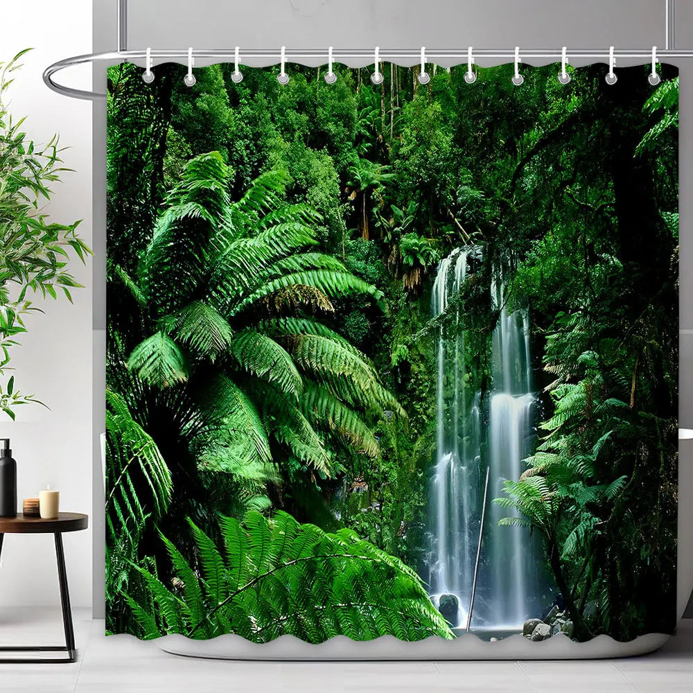 Scenic Shower Curtain Tropical Waterfall, Landscape Nature