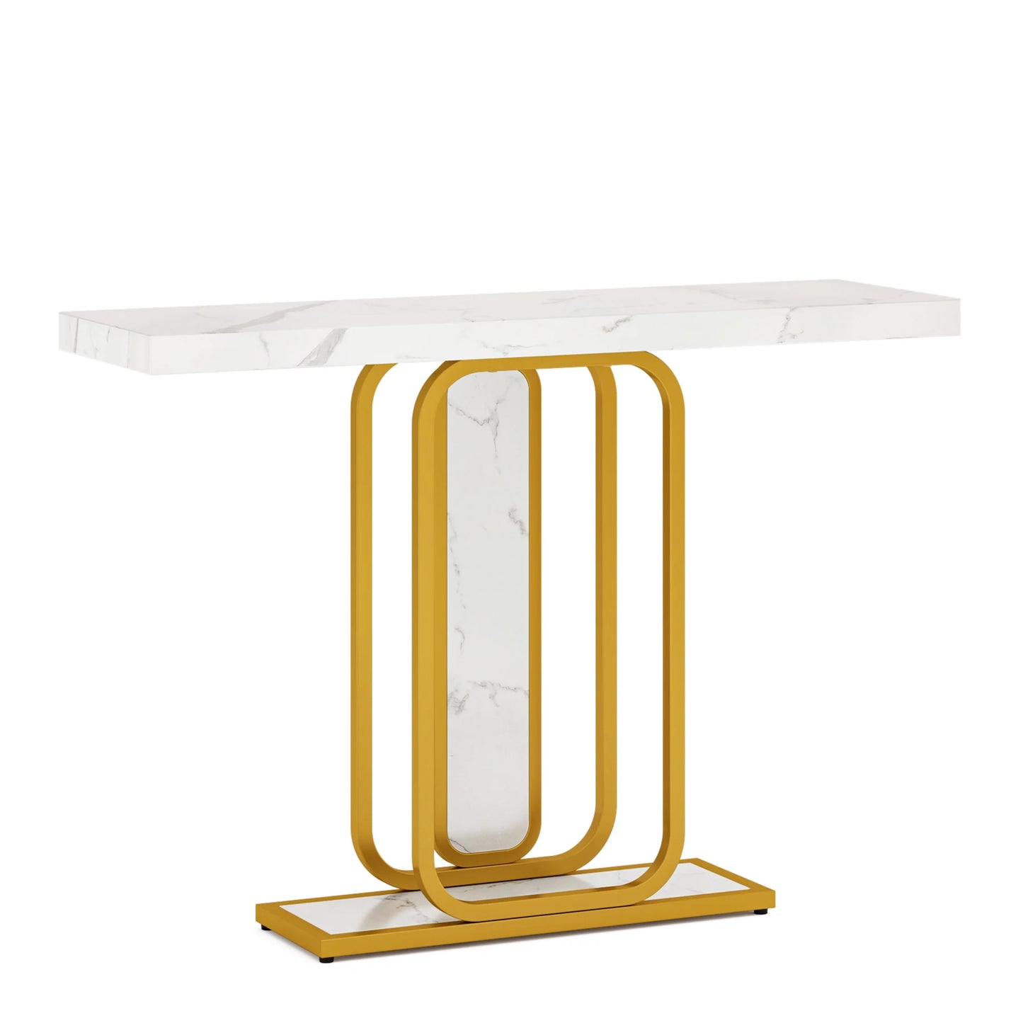 Modern Accent Gold/White Console Table , LED Lights,