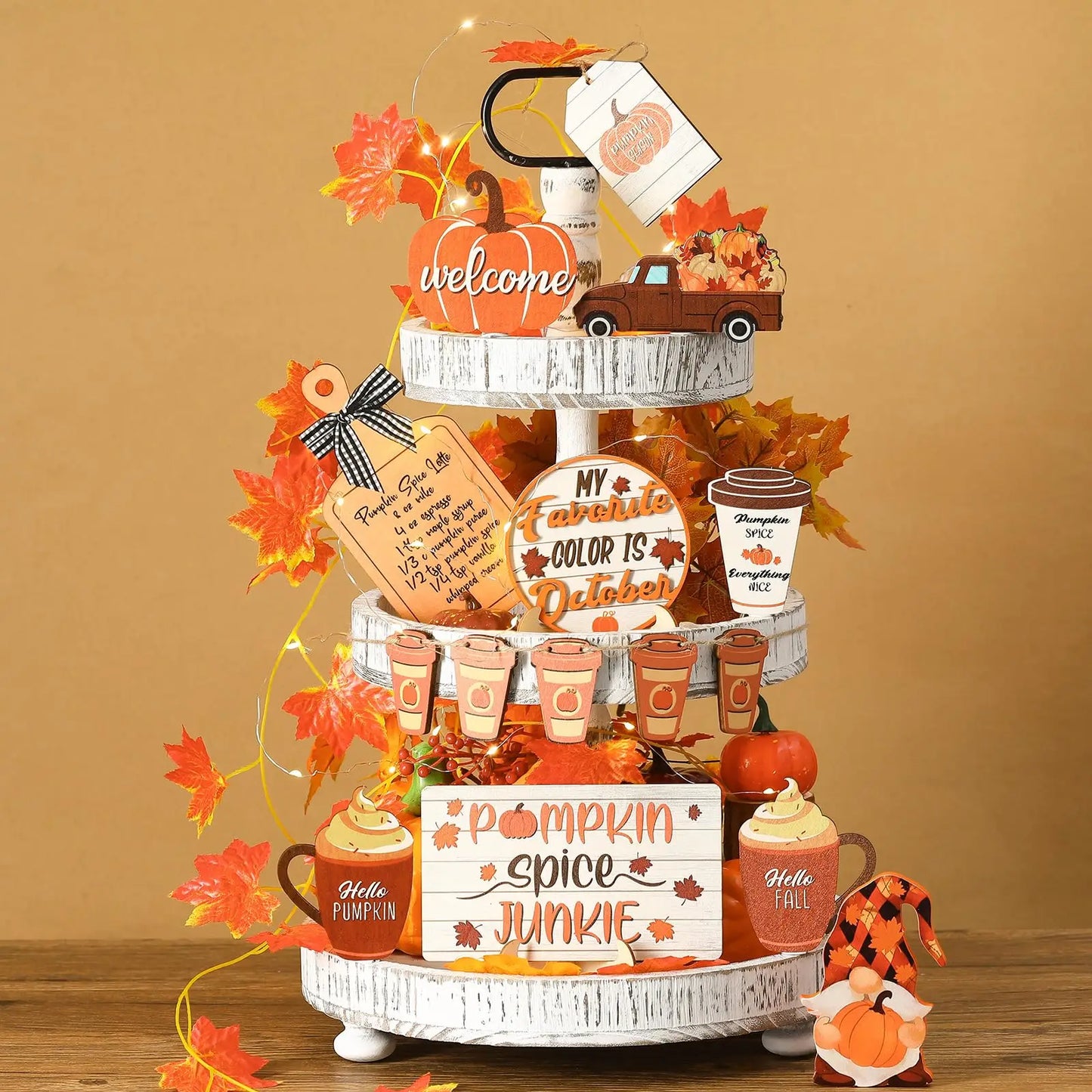 15pc Fall Tiered Tray Decor Set
