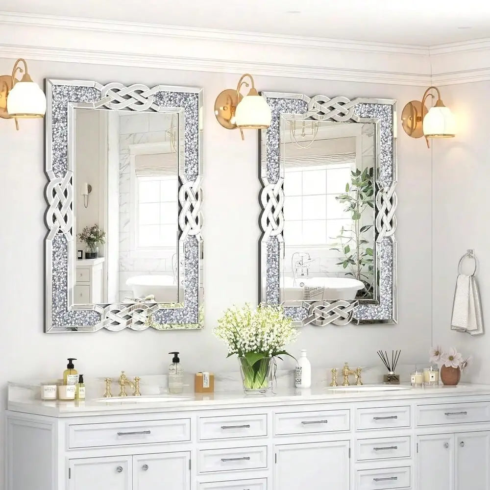 31.3"x27.6" Sparkling Crystal Crush Diamond Accent Mirror