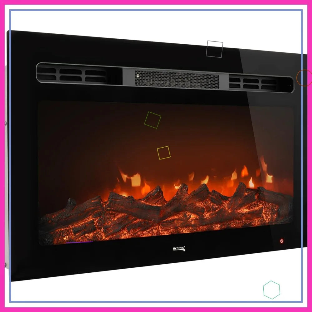 Electric Fireplace, Remote, 4 Flame Settings - Adjustable Heat 68°F-82°F