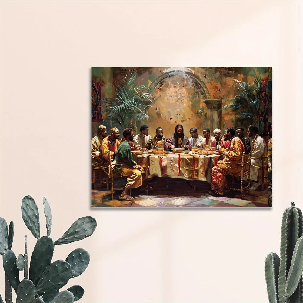 Black Last Supper Canvas Mural, 48"x32", 1.5" Frame