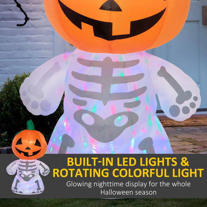 6ft Halloween Outdoor Inflatables, Smiling Skeleton Ghost with Pumpkin Head