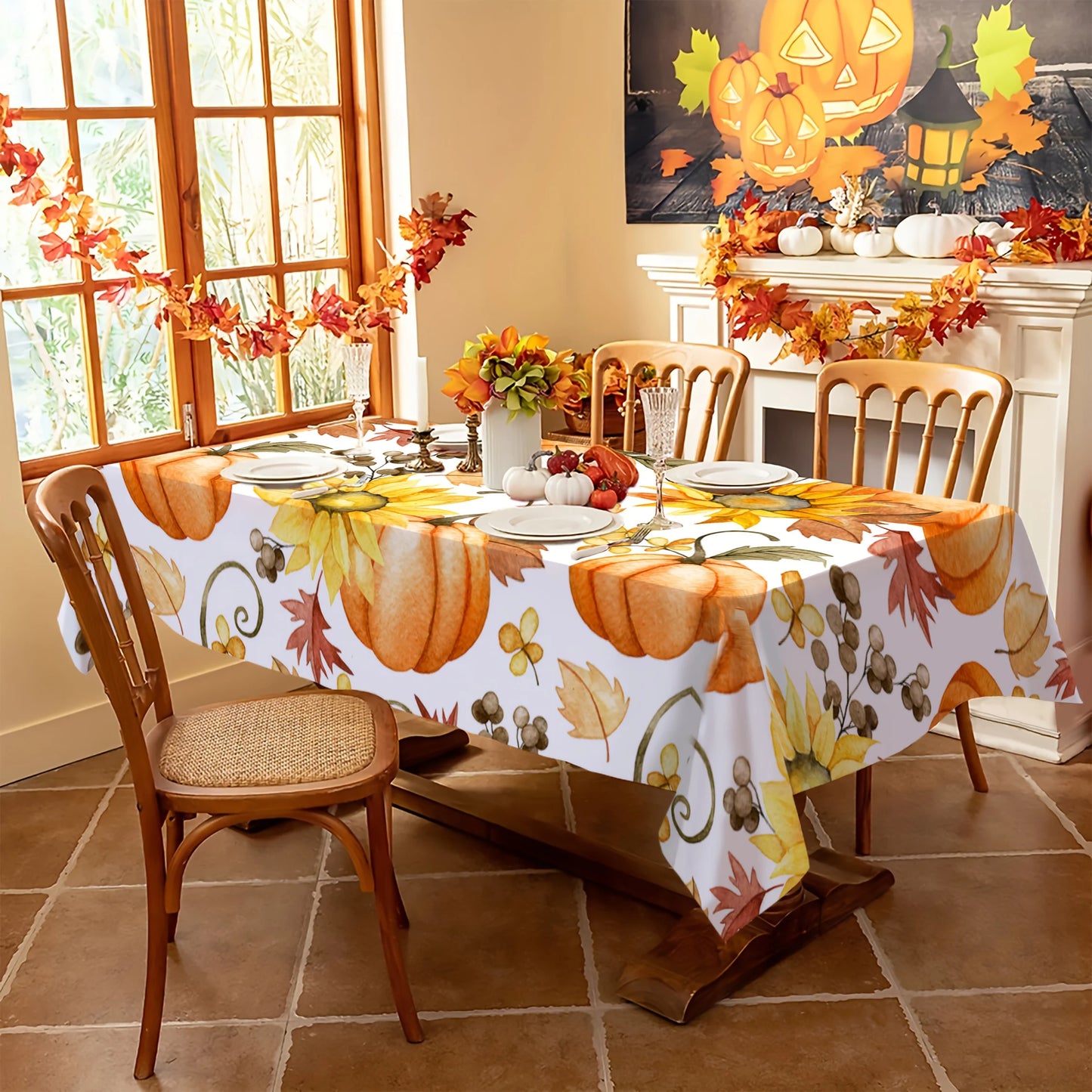 4-sizes Thanksgiving Tablecloth Pumpkin Maple Leaf, Sunflower, Autumn