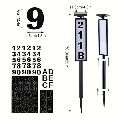 1 pc Solar Smart Light Powered House Address Sign w/Lighting, Pole Mount,