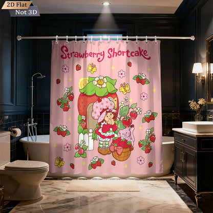 Pink Cake Girl Printed Waterproof Shower Curtain w/12 Hooks