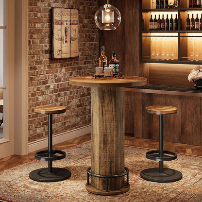 Round Bar Table, Bistro Set with 2 barstools