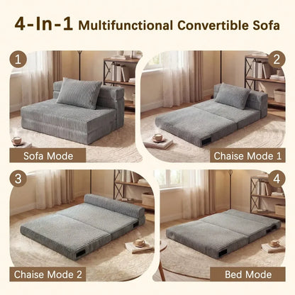 Two-Seater Convertible Boneless Couch, Foldable Pillow Type Mattress