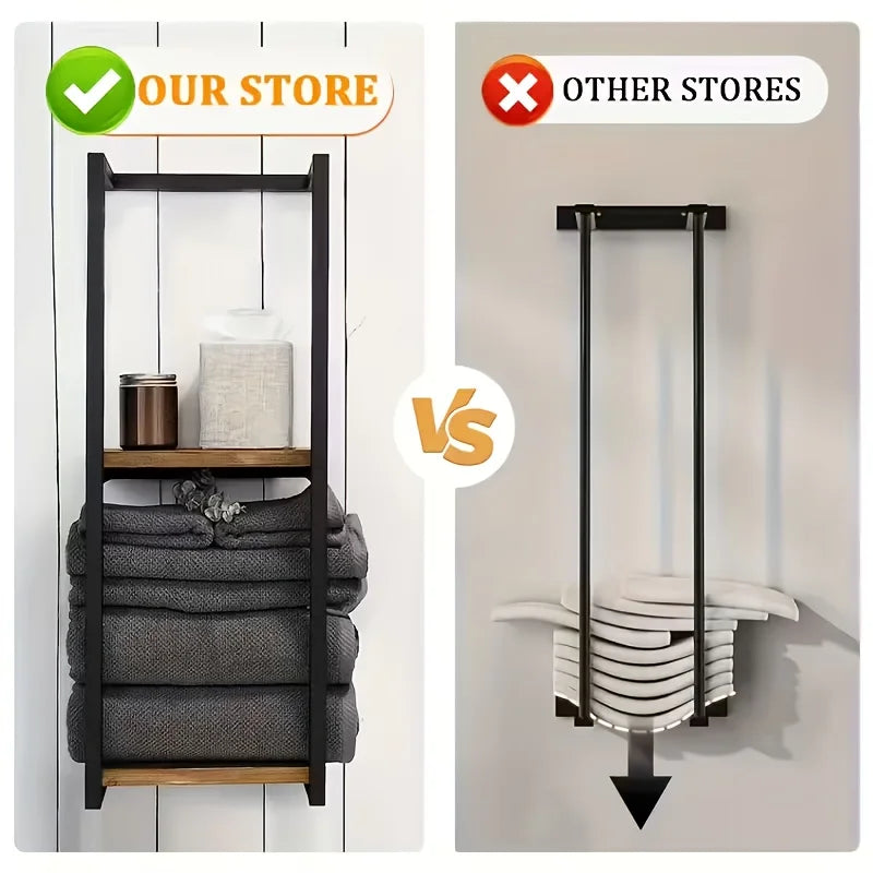 French Country Style 2-layer Carbon Steel Wall-mounted Towel Rack