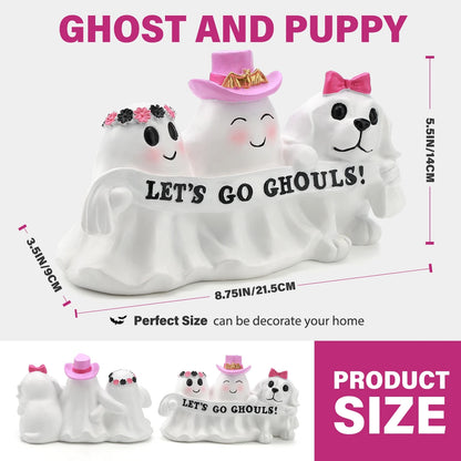 Pink Bow Spooky Ghost Puppy Group Figurine, Ornament