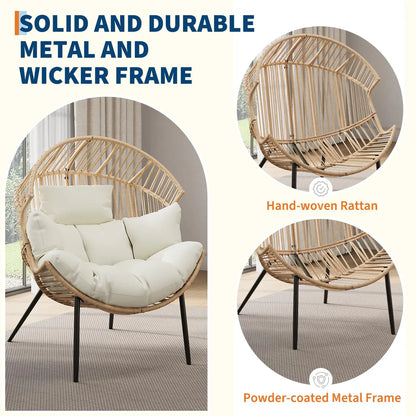 Oversized Ergonomic Papasan Wicker Egg Lounge Chair, Cushions