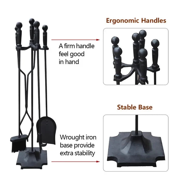 5pc Wrought Iron Fireplace Tools Set