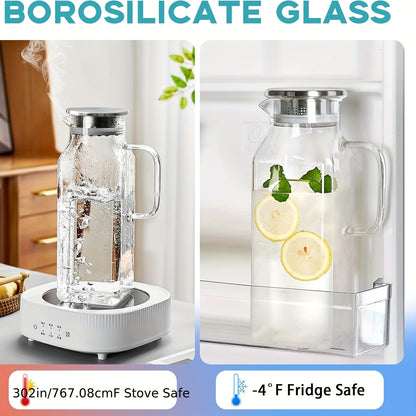 2/4 Pack 2 Liters/68 Oz Square Glass Pitcher w/Lid, Handle