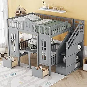 Playhouse Design Twin Size Loft Bed w/Built-in Storage
