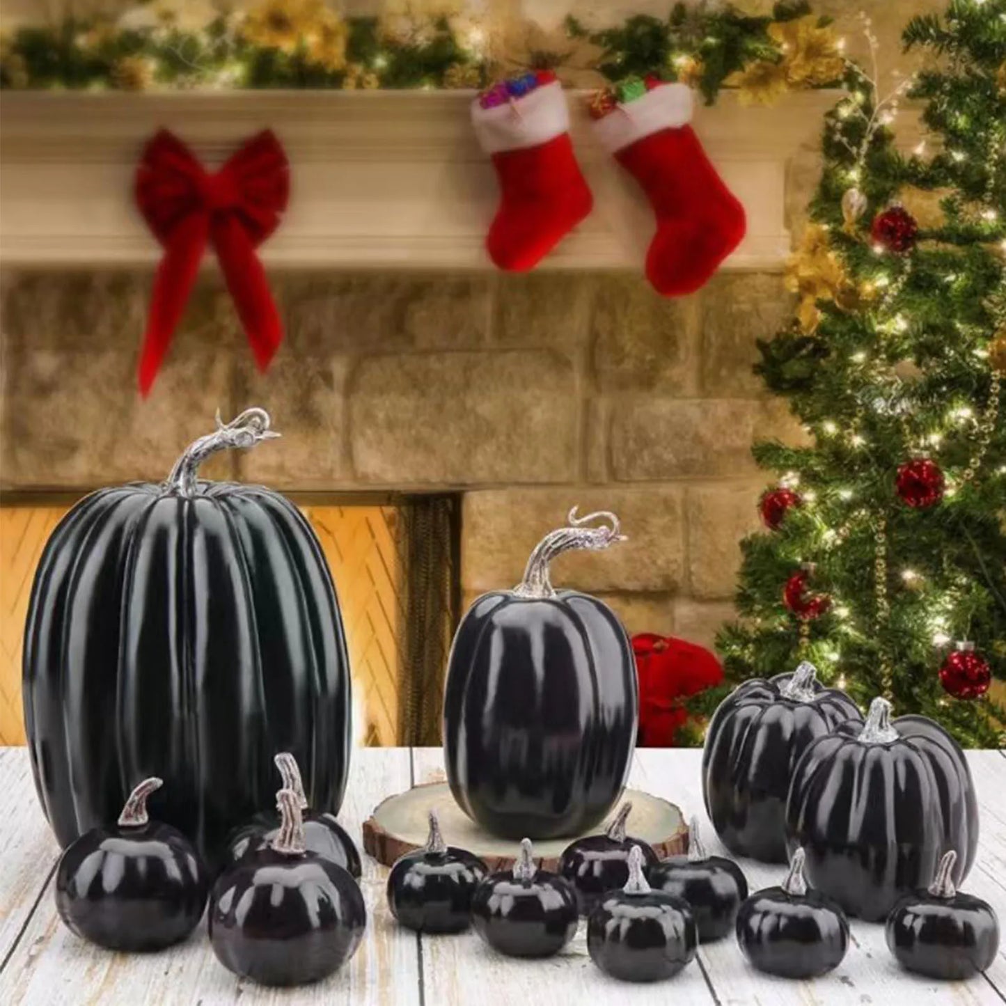 14pc Creative Black Artificial Pumpkin, Lightweight, Reusable