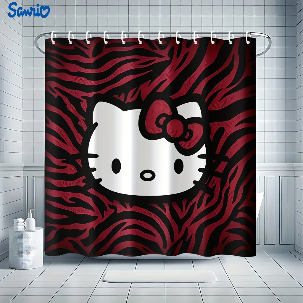 Hello Kitty Pattern Shower Curtain with 12 Hooks