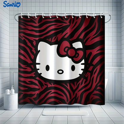 Hello Kitty Pattern Shower Curtain with 12 Hooks