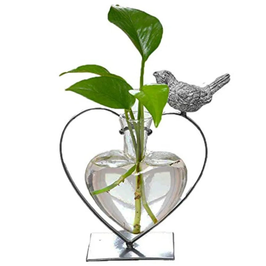 Modern Creative Desktop Glass Vase, Plant Terrarium Metal Stand