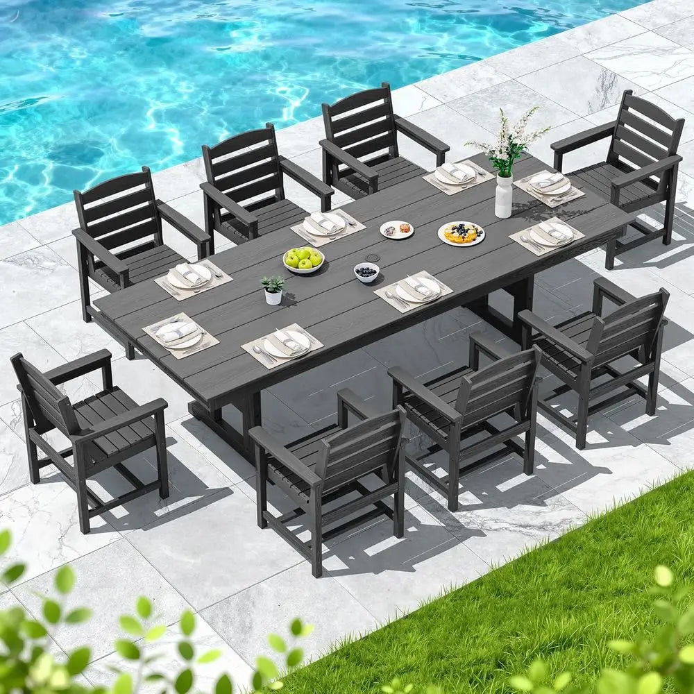 9 Piece Outdoor Dining Set, 84" Table w/8 Chairs