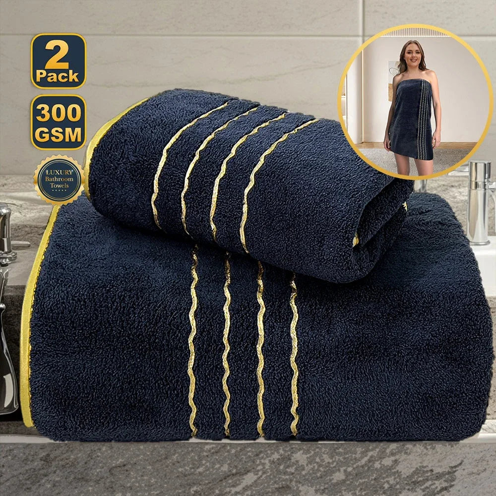 2/3/6/8 Pcs Bath Towel Set White & Gray with Gold Accents
