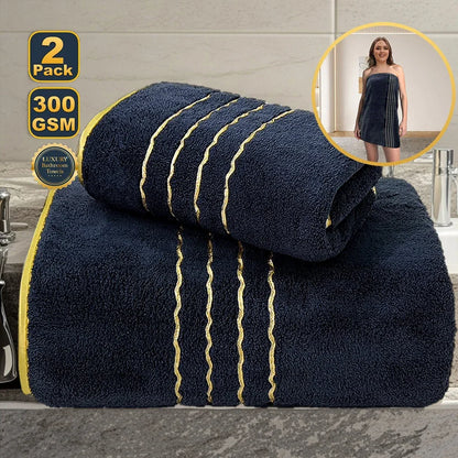 2/3/6/8 Pcs Bath Towel Set White & Gray with Gold Accents
