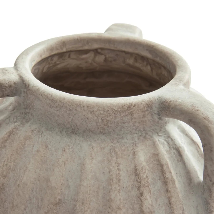 Three Handled Ceramic Vase 10" Ivory
