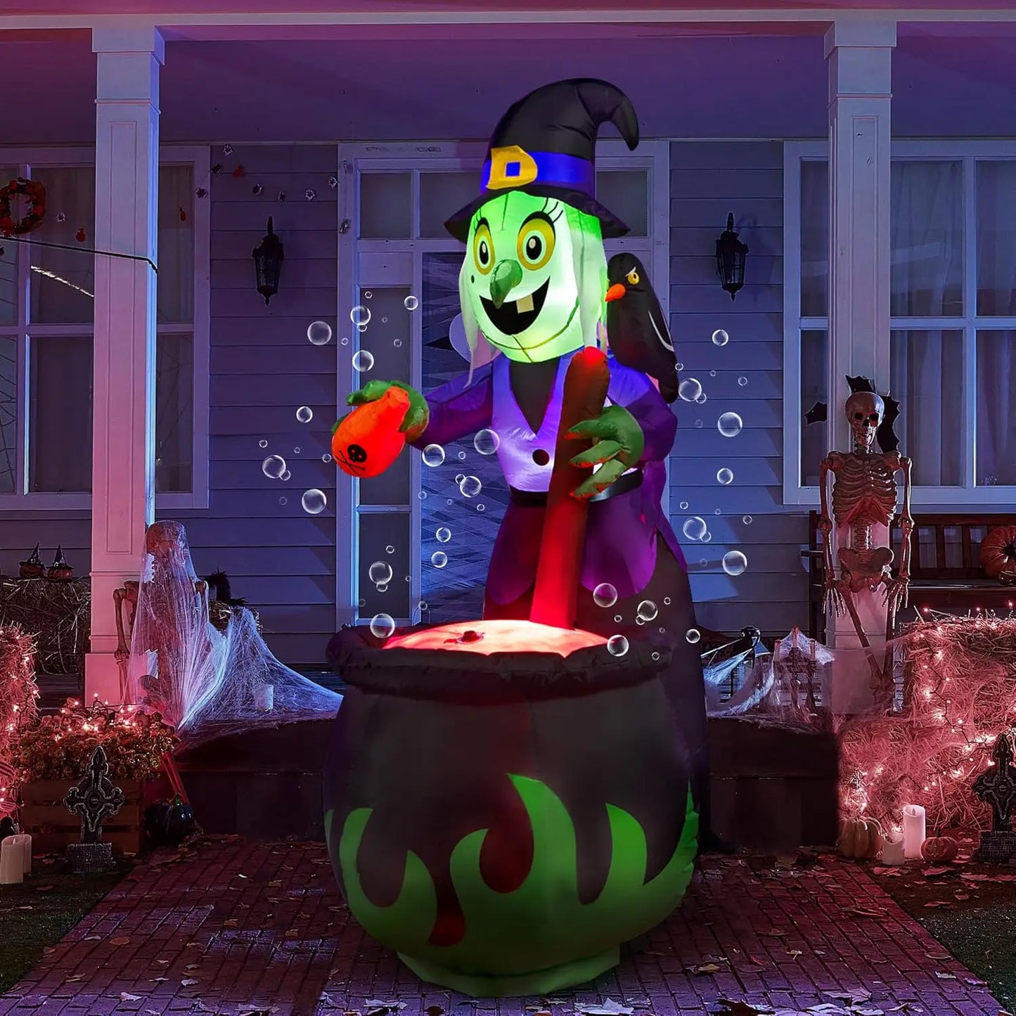6' Halloween Outdoor Witch Inflatables Cauldron with Bubbling Potion and Light