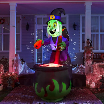 6' Halloween Outdoor Witch Inflatables Cauldron with Bubbling Potion and Light