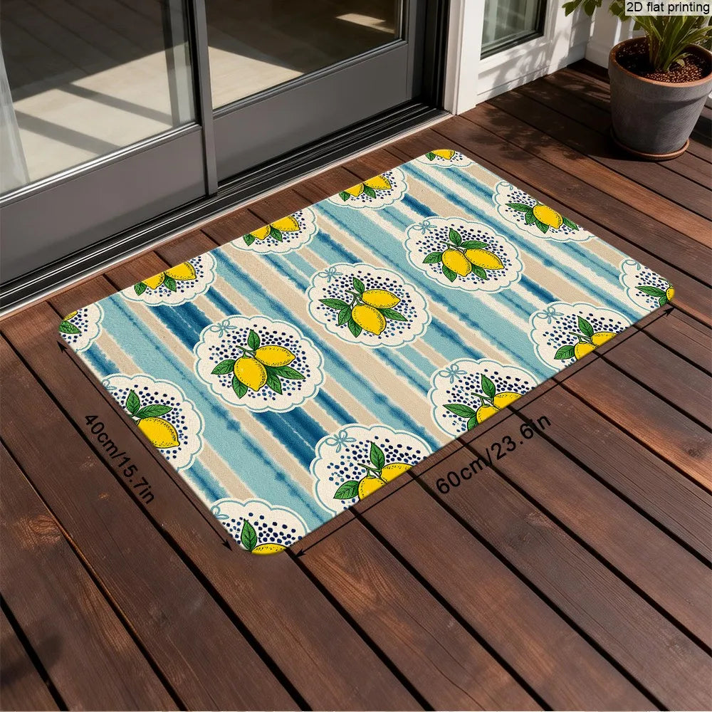 Fresh Lemon Stripe Print, Non-Slip and Water-Absorbent Foot Mat