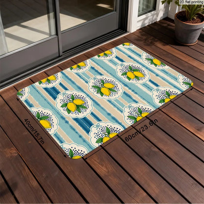 Fresh Lemon Stripe Print, Non-Slip and Water-Absorbent Foot Mat