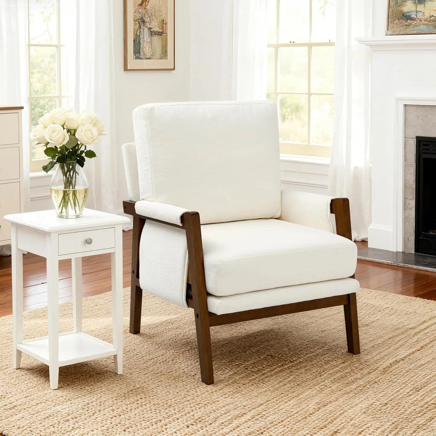 Mid Century Dark Brown Accent Chair for Bedroom & Living Room