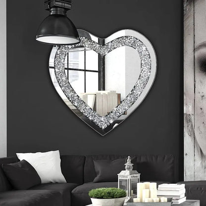Crystal Crush Diamond Heart Shaped Silver Mirror, 20"x20"x1"