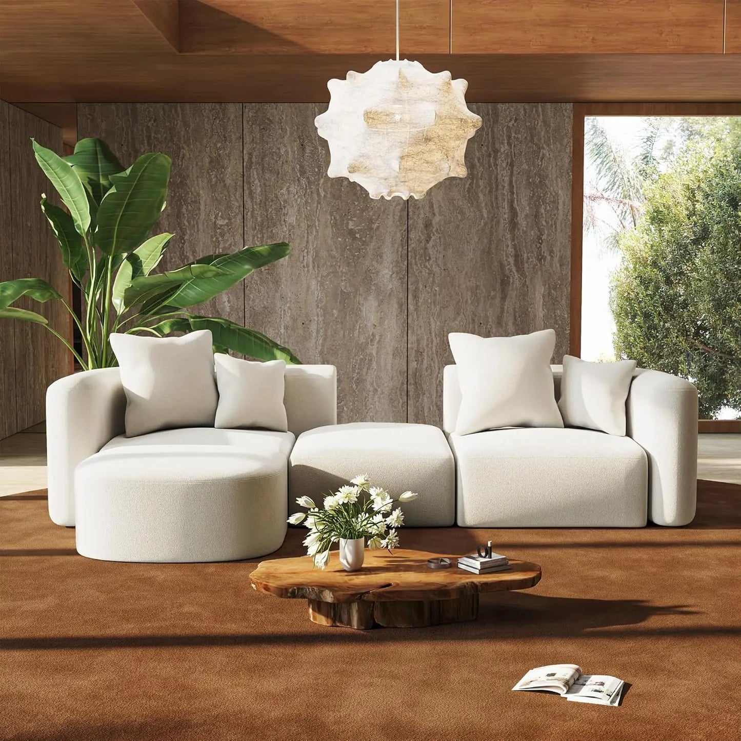 116" Luxury Sectional Modern Curved Back Couches w/Ottoman,