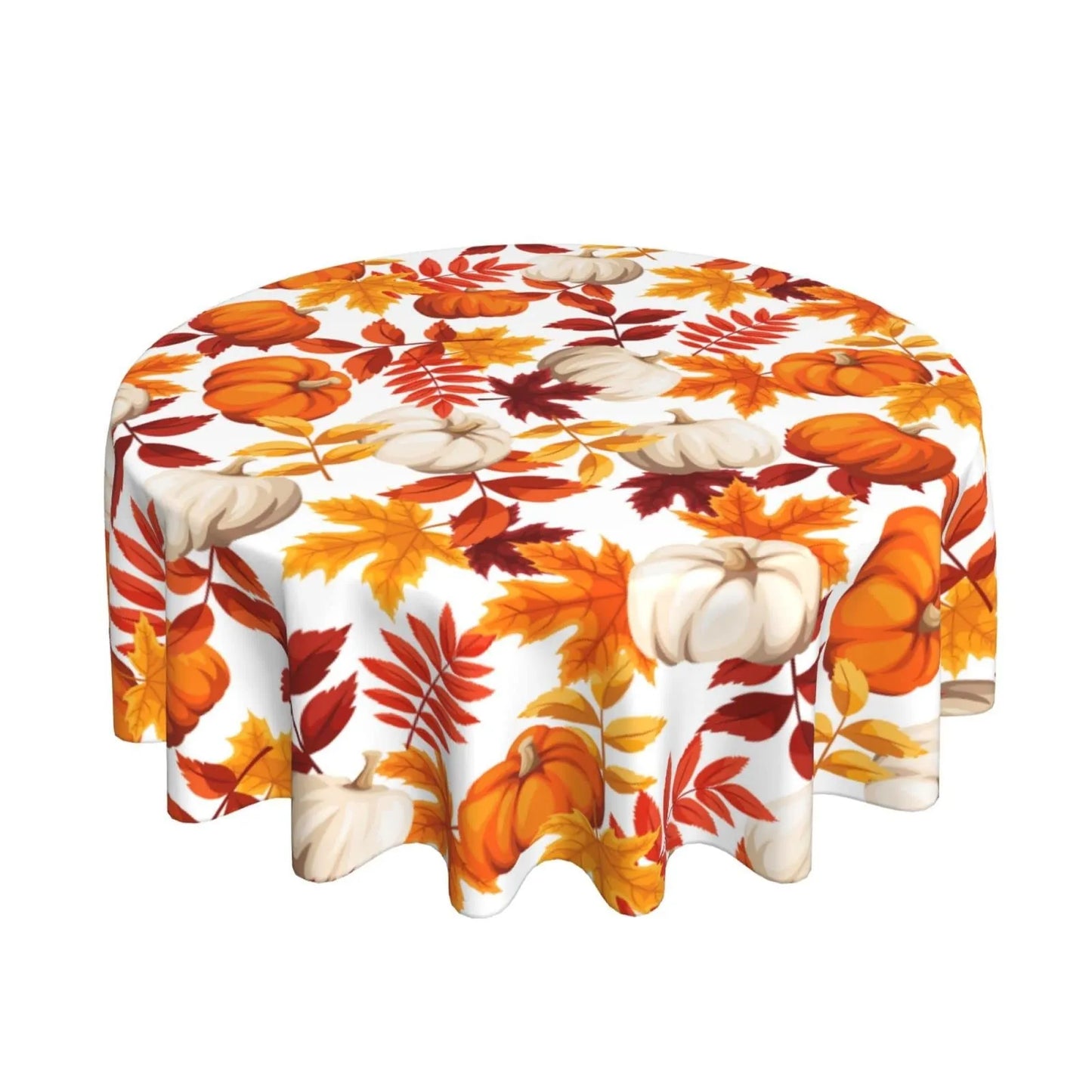 Round Fall Thanksgiving Pumpkin Maple Leaf Print Tablecloth, 2-sizes