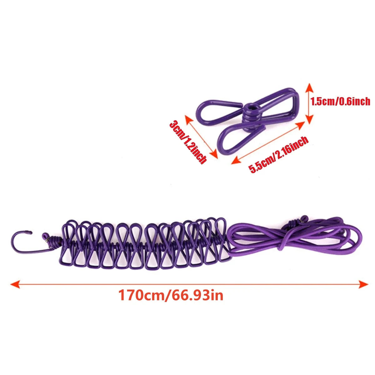 1pc Portable Clothesline With 12 Clips