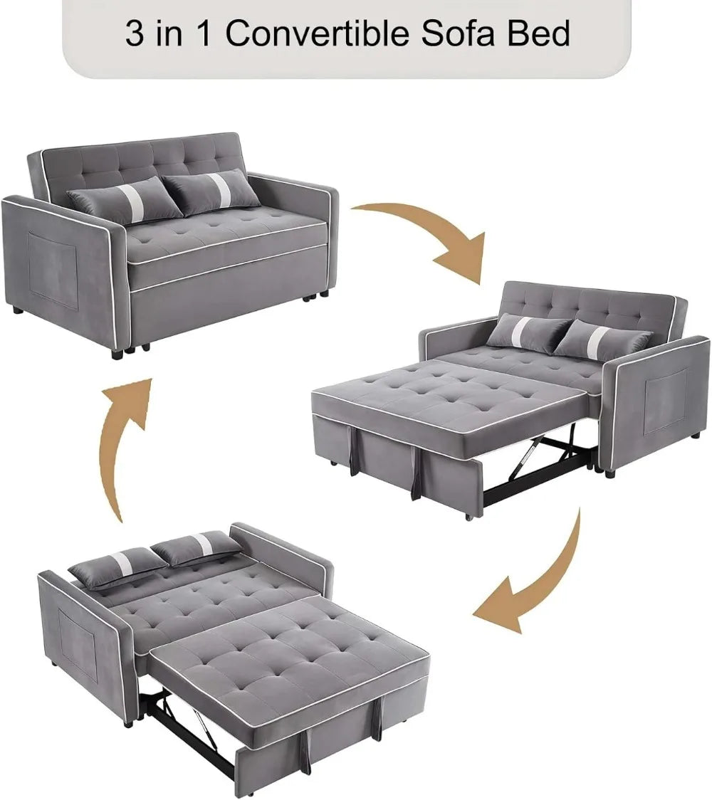 3 in 1 Convertible Loveseat Sleeper Sofa, Adjustable Backrest,