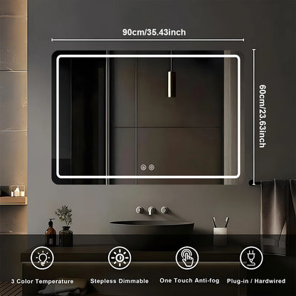 Fogless 36"x24"LED Bathroom Vanity Mirrors w/Backlit Lights