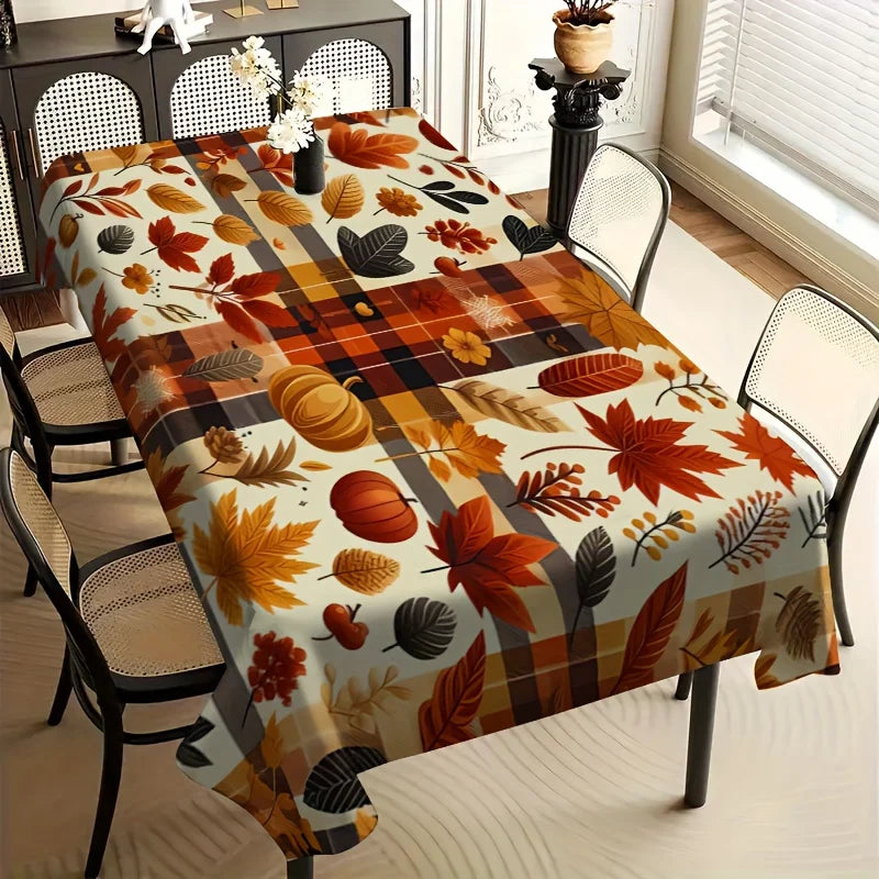 Rectangular Fall Harvest Pumpkin Maple Leaf Tablecloth, Polyester