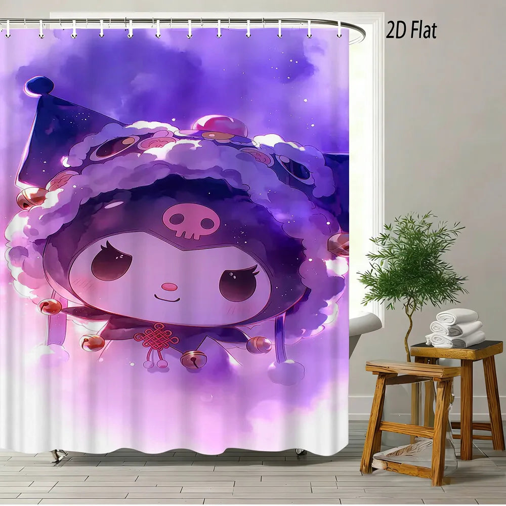 Hello Kitty Pattern Shower Curtain with 12 Hooks