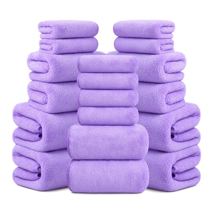 18-Piece Coral Fleece Bath Towel Set, 4 Bath Towels 4 Hand Towels 10 Washcloths,