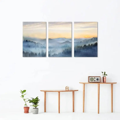 3 Panel Sunrise Misty Forest Print Picture Paintings Wall Art