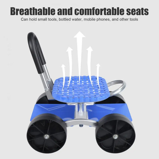 Rolling Utility Garden Stool w/Flat Wheels, Foldable