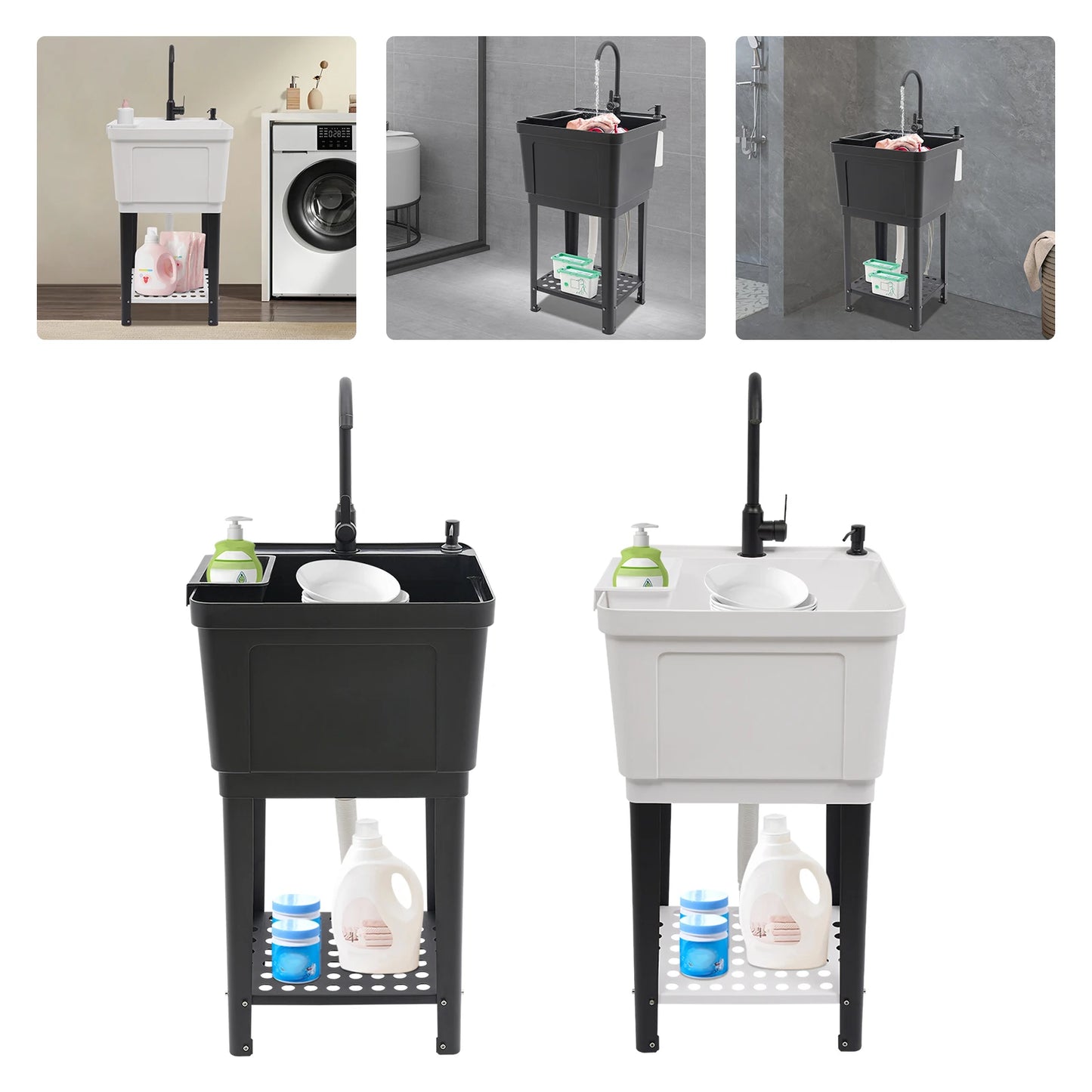 Freestanding Laundry, Utility Sink w/Soap Dispenser