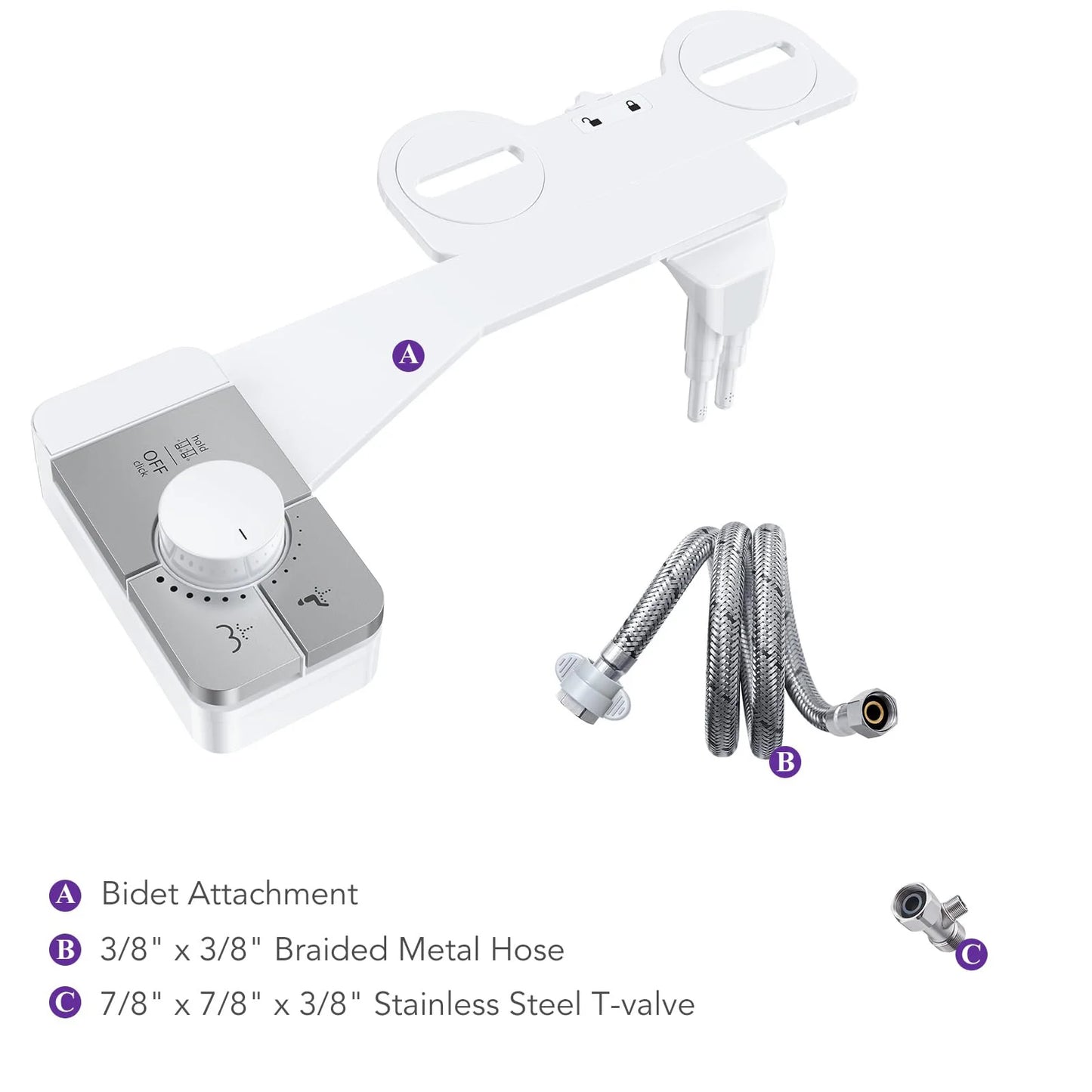 Adjustable Non-Electric Bidet, Ultra-Slim Dual Nozzle (Feminine/Rear Wash)