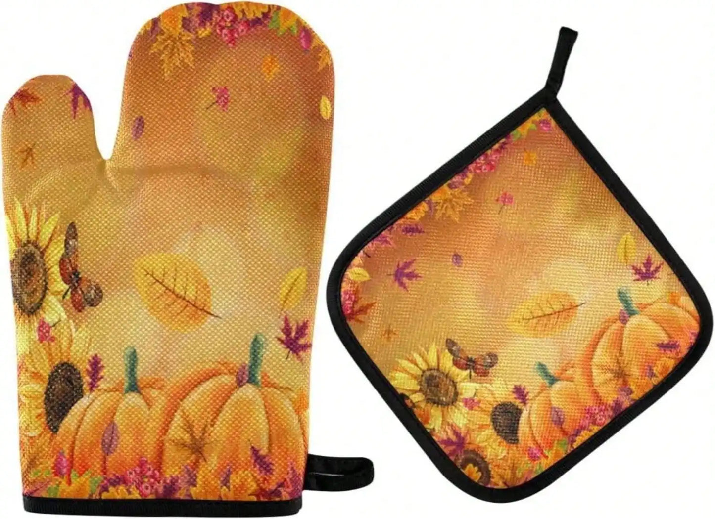Pumpkin Fall Thanksgiving Oven Mitts and Pot Holders Set